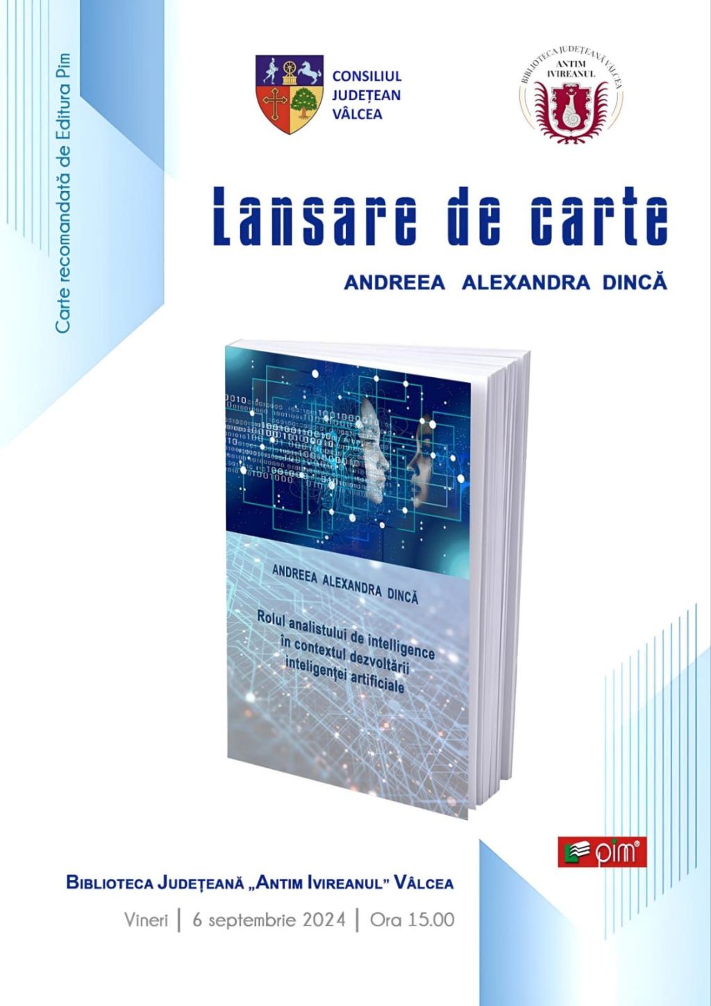 Lansare de carte la Biblioteca Județeană „Antim Ivireanul” Vâlcea: Rolul analistului de intelligence în contextul dezvoltării inteligenței&nbsp;artificiale
